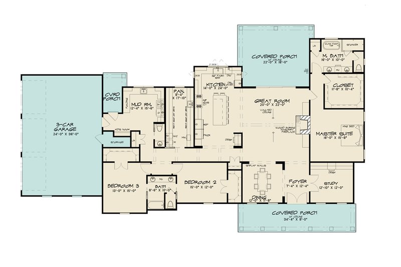 House Blueprint - Floor Plan - Main Floor for Farmhouse House Plan #923-304 - 3 bed, 2.5 bath