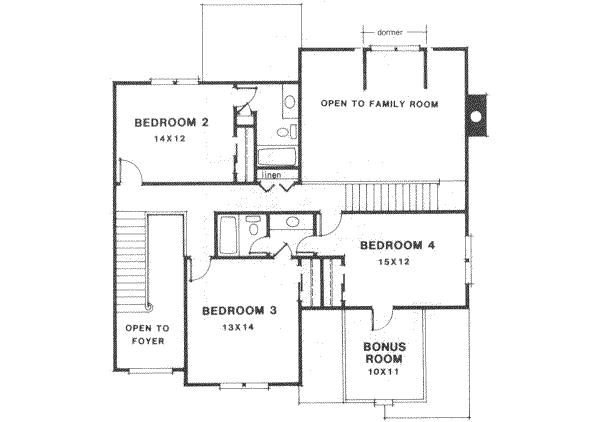 Colonial Floor Plan - Upper Floor Plan #129-123