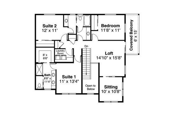 Floor Plan - Upper Floor for Craftsman House Plan #124-1205 - 3 bed, 3 bath