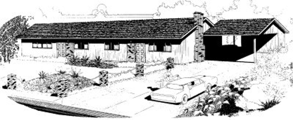 Exterior - Front Elevation 2 for Ranch House Plan #303-185 - 2 bed, 1 bath