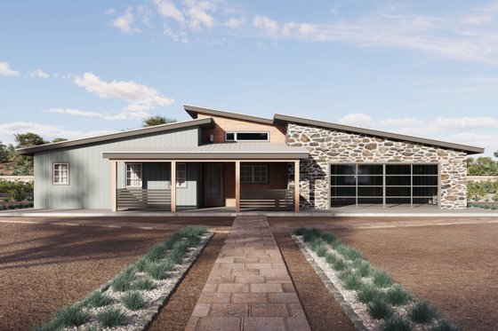 Exterior - Front Elevation for Modern House Plan #1106-179 - 3 bed, 2 bath