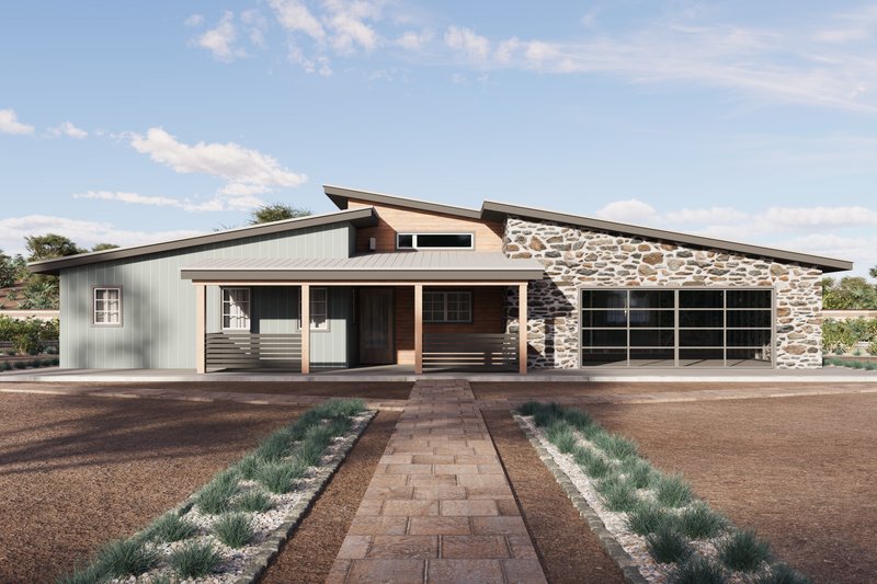 Modern Style House Plan - 3 Beds 2 Baths 1396 Sq/Ft Plan #1106-179 Exterior