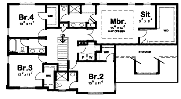 Traditional Floor Plan - Upper Floor Plan #20-1797