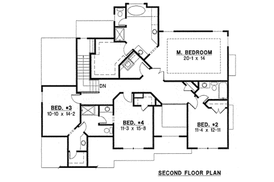Floor Plan - Upper Floor for Traditional House Plan #67-770 - 4 bed, 3.5 bath
