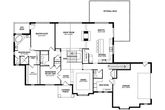 Floor Plan - Main Floor for Craftsman House Plan #1057-12 - 3 bed, 2.5 bath
