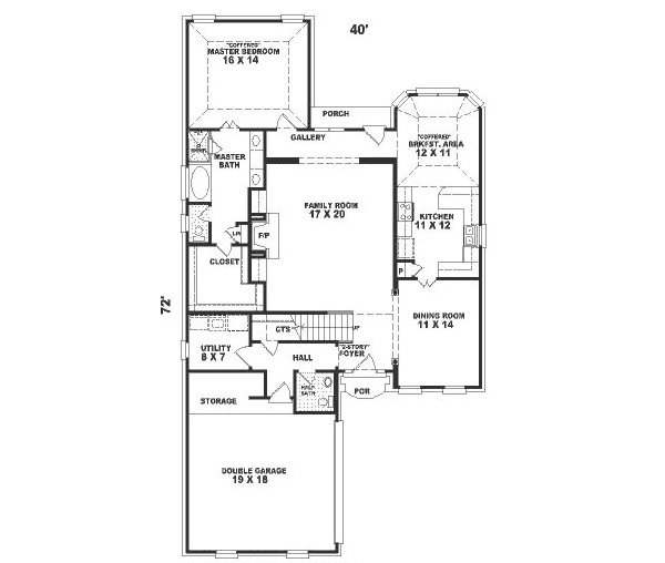 Floor Plan - Main Floor for European House Plan #81-265 - 3 bed, 2.5 bath