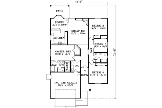 Floor Plan - Main Floor for Adobe / Southwestern House Plan #1-1404 - 4 bed, 2 bath