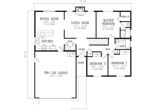 Floor Plan - Main Floor for Ranch House Plan #1-210 - 3 bed, 2 bath