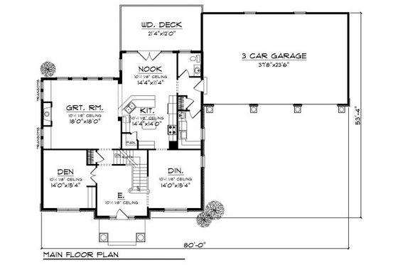 Floor Plan - Main Floor for European House Plan #70-882 - 4 bed, 2 bath