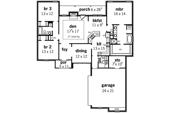 Floor Plan - Main Floor for European House Plan #16-327 - 3 bed, 2 bath