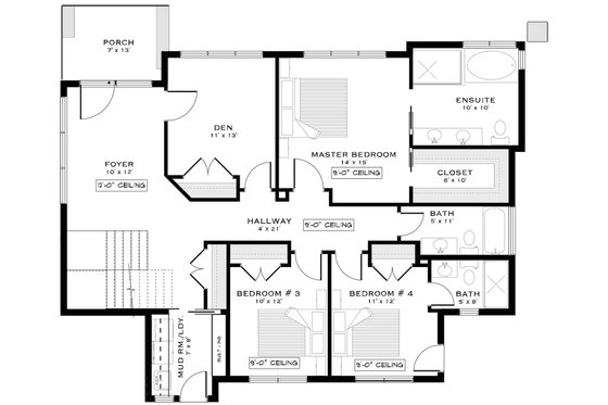 Floor Plan - Main Floor for Contemporary House Plan #1101-75 - 3 bed, 3.5 bath