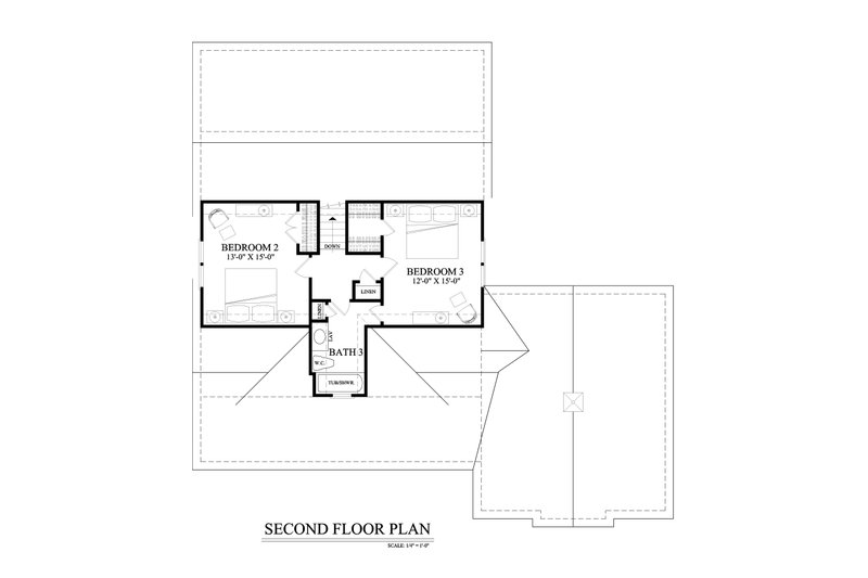 Architectural House Design - Floor Plan - Upper Floor for Farmhouse House Plan #137-273 - 3 bed, 2 bath