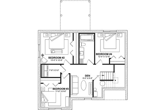 Floor Plan - Lower Floor for Bungalow House Plan #23-2814 - 4 bed, 2 bath