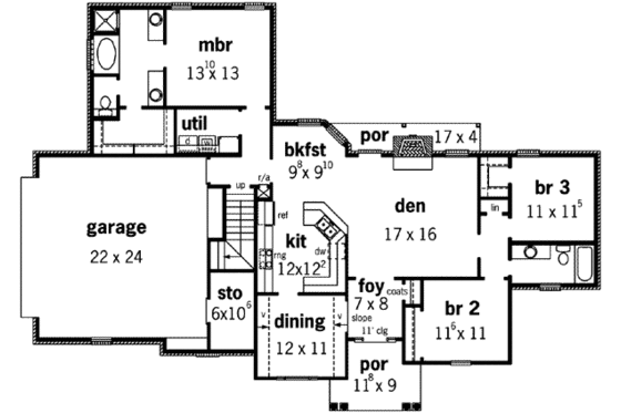 Floor Plan - Main Floor for European House Plan #16-268 - 3 bed, 2 bath