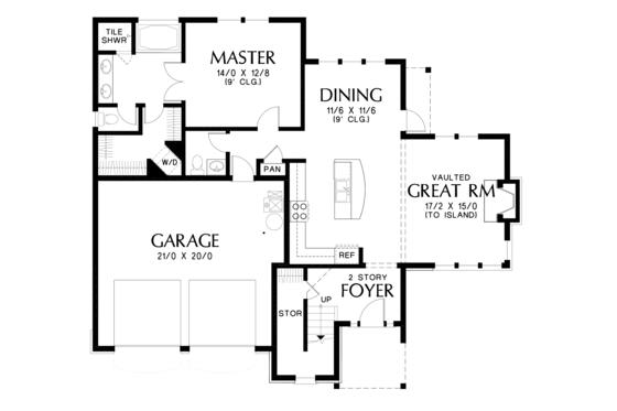 Floor Plan - Main Floor for Craftsman House Plan #48-677 - 4 bed, 2.5 bath