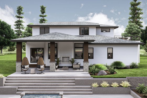 Exterior - Rear Elevation for Contemporary House Plan #455-255 - 4 bed, 2.5 bath
