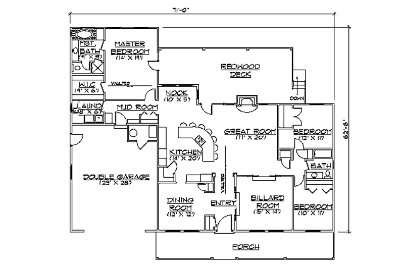 Dream House Plan - Floor Plan - Main Floor for Ranch House Plan #5-140 - 3 bed, 2 bath