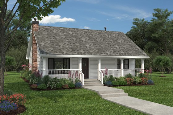 Exterior - Front Elevation 3 for Ranch House Plan #18-327 - 2 bed, 1 bath