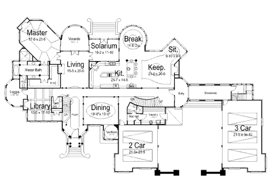Floor Plan - Main Floor for European House Plan #119-172 - 6 bed, 8.5 bath