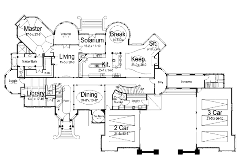 House Blueprint - Floor Plan - Main Floor for European House Plan #119-172 - 6 bed, 8.5 bath