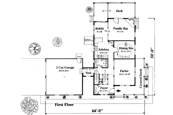 Floor Plan - Main Floor for Traditional House Plan #75-119 - 3 bed, 2.5 bath