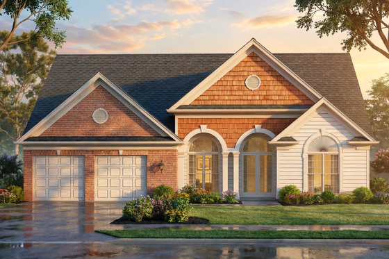 Exterior - Front Elevation 3 for European House Plan #119-262 - 3 bed, 2 bath