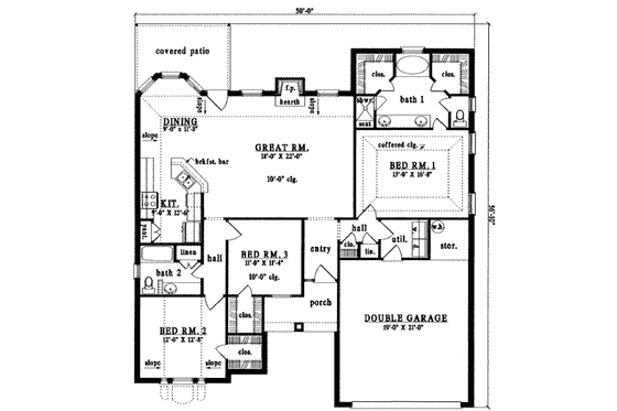 Floor Plan - Main Floor for Traditional House Plan #42-338 - 3 bed, 2 bath
