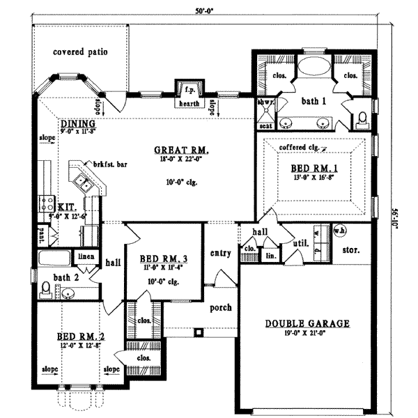 Floor Plan - Main Floor for Traditional House Plan #42-338 - 3 bed, 2 bath