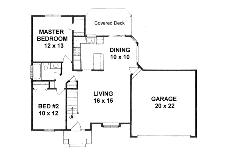 House Blueprint - Floor Plan - Main Floor for Craftsman House Plan #58-185 - 2 bed, 1 bath