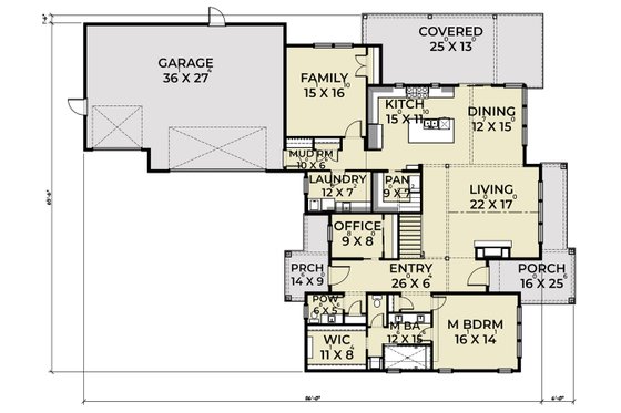 Floor Plan - Main Floor for Farmhouse House Plan #1070-41 - 4 bed, 3.5 bath