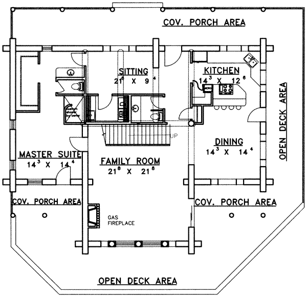 Home Plan - Floor Plan - Main Floor for Log House Plan #117-314 - 2 bed, 2 bath