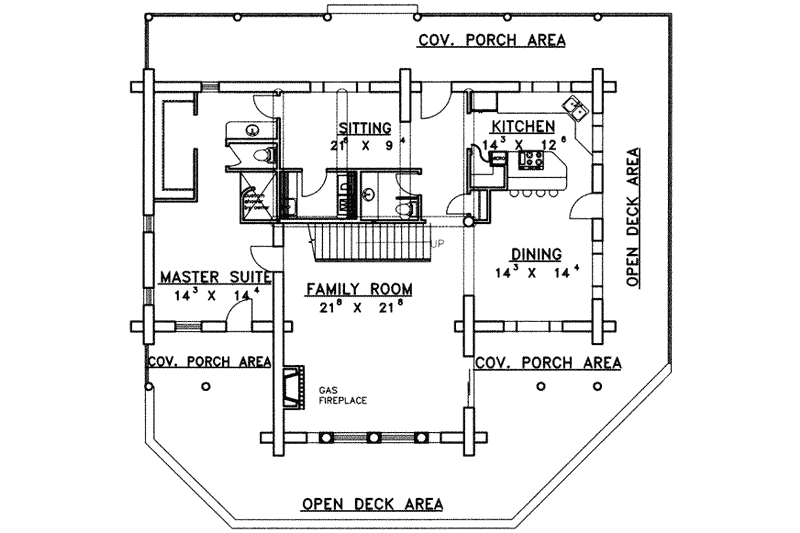 Home Plan - Floor Plan - Main Floor for Log House Plan #117-314 - 2 bed, 2 bath