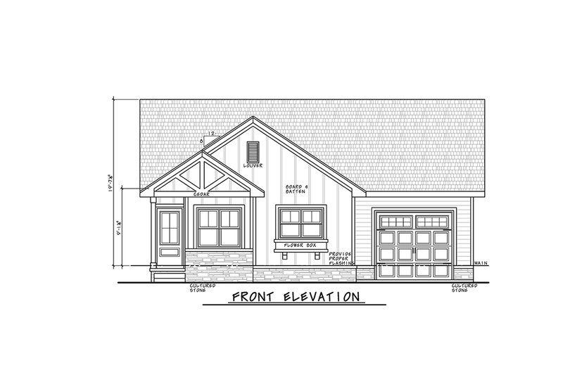House Blueprint - Exterior - Front Elevation 3 for Cottage House Plan #20-2636 - 3 bed, 2 bath