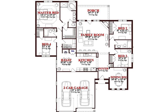 Floor Plan - Main Floor for European House Plan #63-245 - 4 bed, 3 bath