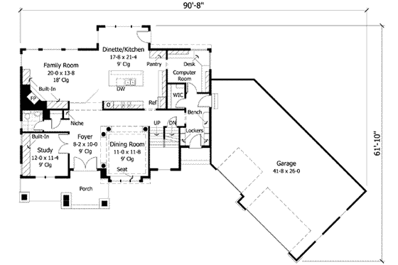 Floor Plan - Main Floor for Craftsman House Plan #51-226 - 3 bed, 2.5 bath