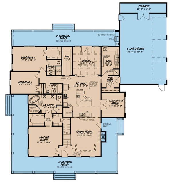 Architectural House Design - Farmhouse Floor Plan - Main Floor Plan #923-108