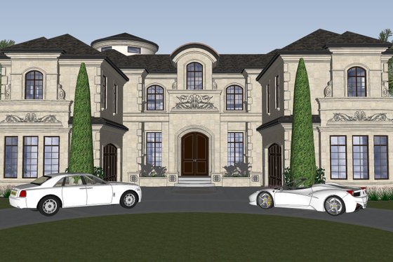Exterior - Front Elevation 3 for Mediterranean House Plan #548-19 - 4 bed, 6.5 bath