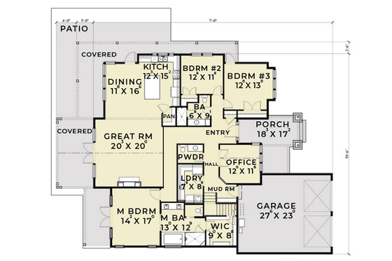 Floor Plan - Main Floor for Craftsman House Plan #1070-5 - 3 bed, 2.5 bath