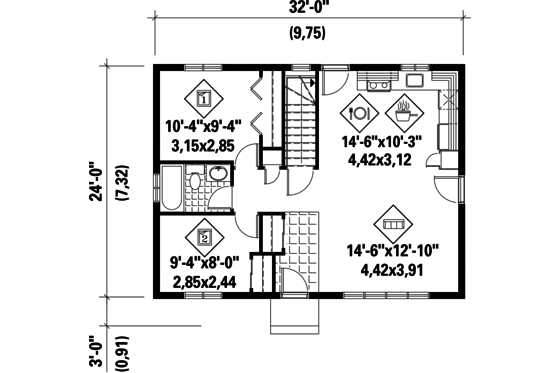 Floor Plan - Main Floor for Ranch House Plan #25-4303 - 2 bed, 1 bath