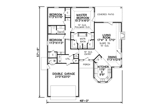 Floor Plan - Main Floor for Traditional House Plan #65-104 - 3 bed, 2 bath