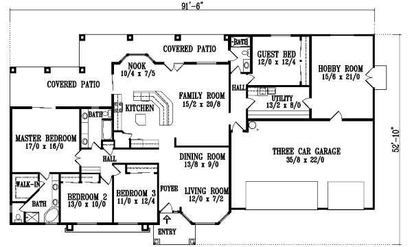 House Plan Design - Ranch Floor Plan - Main Floor Plan #1-1193
