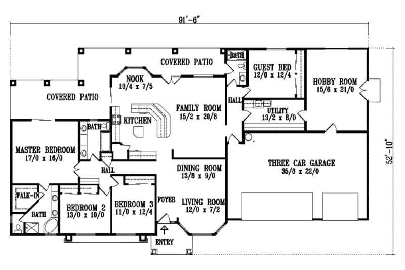 Home Plan - Floor Plan - Main Floor for Ranch House Plan #1-1193 - 4 bed, 3 bath