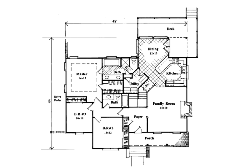 Home Plan - Floor Plan - Main Floor for Traditional House Plan #41-121 - 3 bed, 2 bath