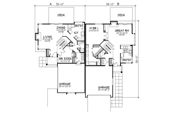 Floor Plan - Main Floor for Traditional House Plan #320-443 - 2 bed, 2.5 bath
