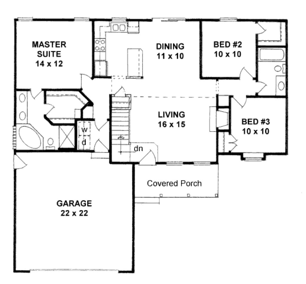 Traditional Style House Plan 3 Beds 2 Baths 1245 Sq Ft 