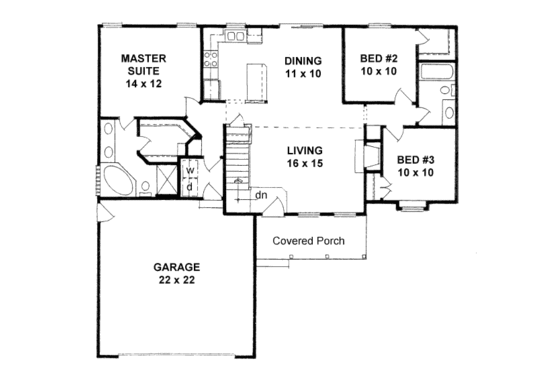 Floor Plan - Main Floor for Traditional House Plan #58-191 - 3 bed, 2 bath