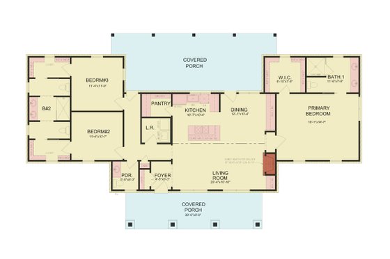Floor Plan - Main Floor for Farmhouse House Plan #54-649 - 3 bed, 2 bath