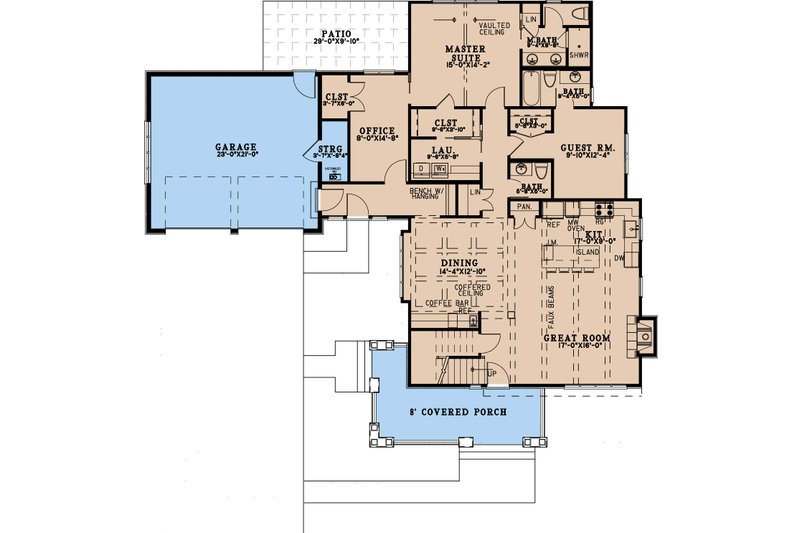 Architectural House Design - Floor Plan - Main Floor for Bungalow House Plan #923-485 - 4 bed, 4.5 bath