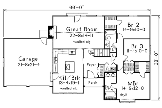 Floor Plan - Main Floor for Traditional House Plan #57-200 - 3 bed, 2 bath