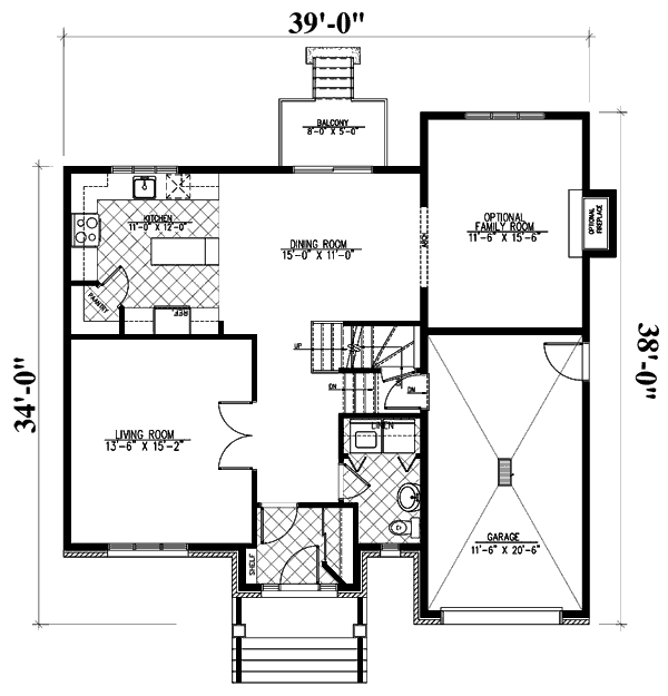 Floor Plan - Main Floor for European House Plan #138-269 - 3 bed, 1.5 bath